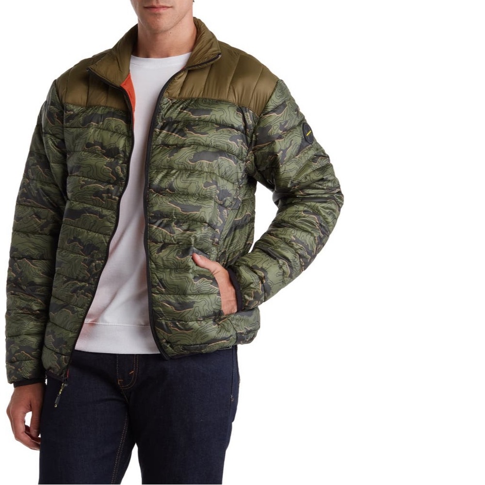 HAWKE & CO Water-Resistant Puffer Jacket In Topography Camo Color - New With Tag